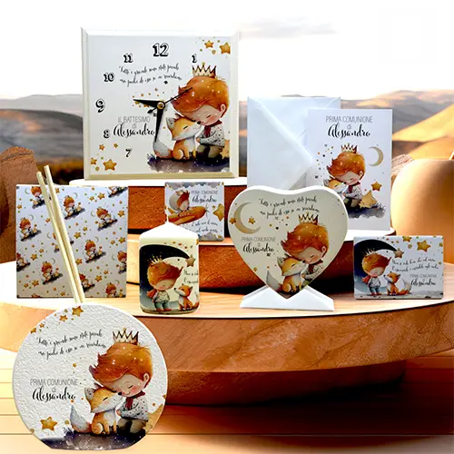 Bomboniere personalizzate per Comunione e Cresima, Linea Le Petit Prince, design artigianale e unico.